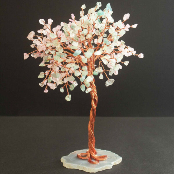 crystal tree with rose quartz and aquamarine 350 beads