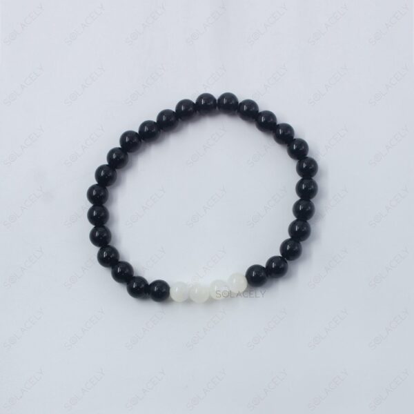 Mother of Pearl and Black Tourmaline Couple Bracelet - 6mm Beads - Image 4