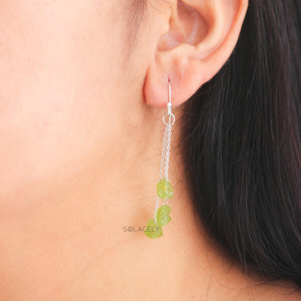Peridot Triple Chain Drop Earrings - Sterling Silver - Image 4
