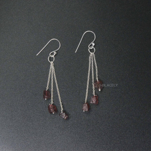 Red Garnet Triple Chain Drop Earring - Sterling Silver - Image 5