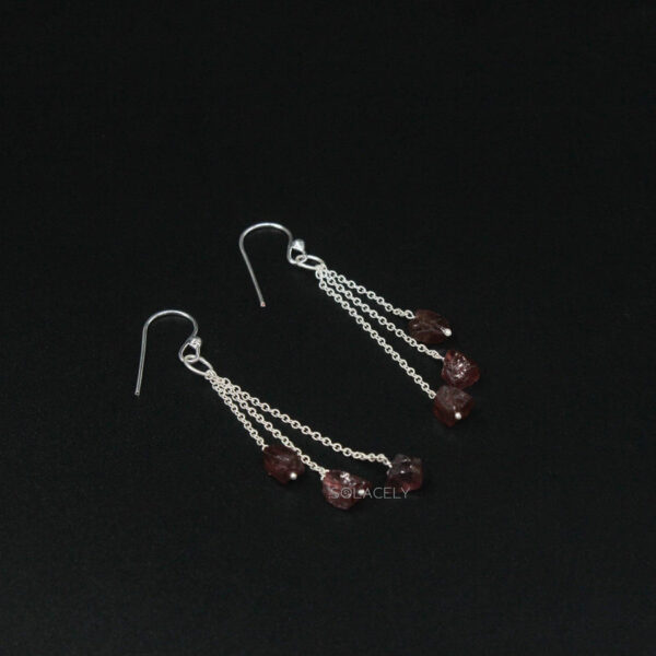 Red Garnet Triple Chain Drop Earring - Sterling Silver - Image 2