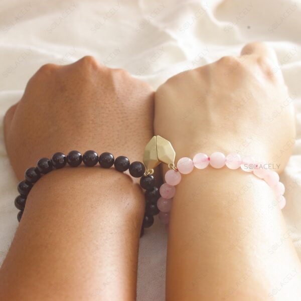 Magnetic Bracelet for Couple with Authentic Rose Quartz and Black Tourmaline Beads - Image 4