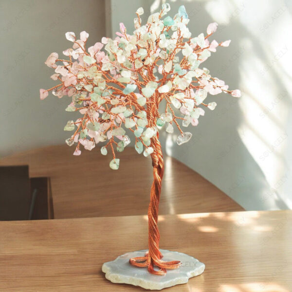 rose quartz aquamarine gemstone tree 350 beads