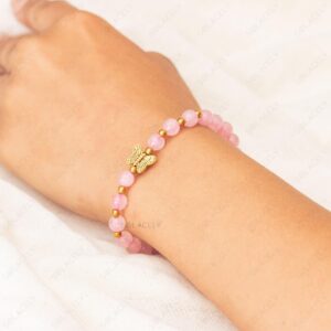 rose quartz butterfly charm bracelet
