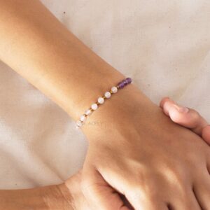 rose quartz-clear quartz amethyst bracelet with golden hematite spacers 4mm beads