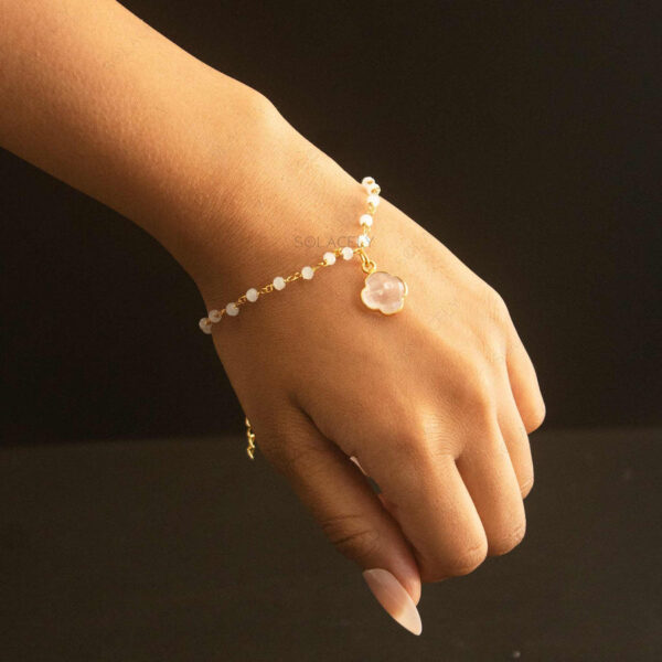 Rose Quartz and White Quartz Gold-Plated Bracelet - Image 2