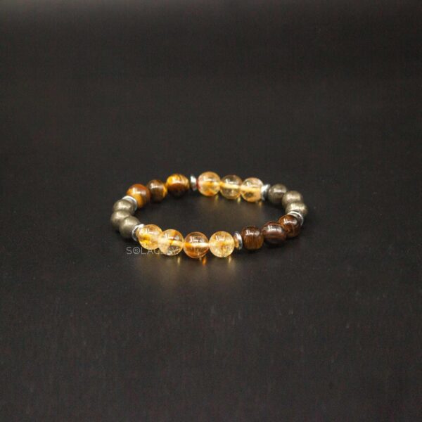 solar plexus chakra crystal bracelet with hematite spacers pyrite citrine tigers eyes