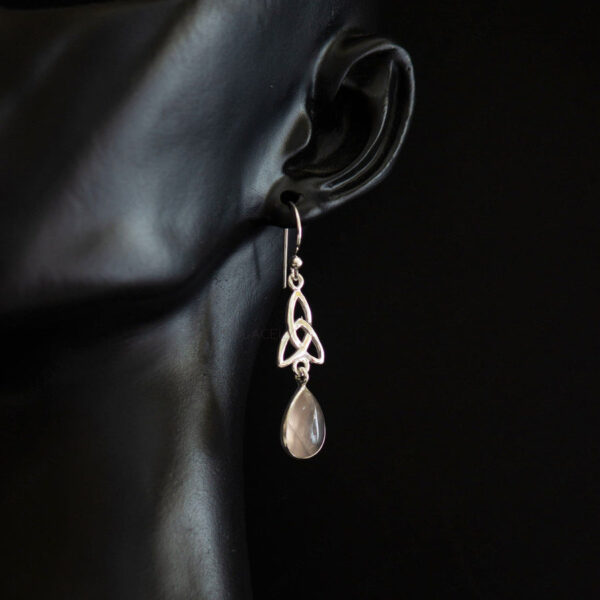 sterling silver celtic rose quartz drop earrings