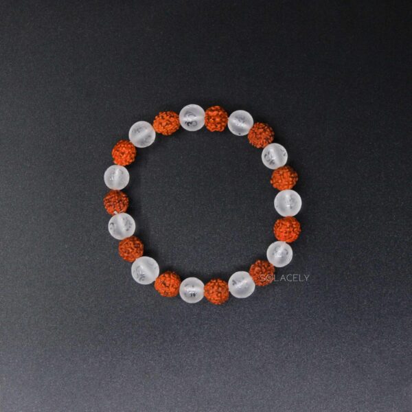 white quartz om bracelet with rudraksh beads