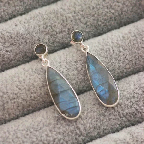 Faceted Pear Shape Sterling Silver Crystal Earrings - Image 3