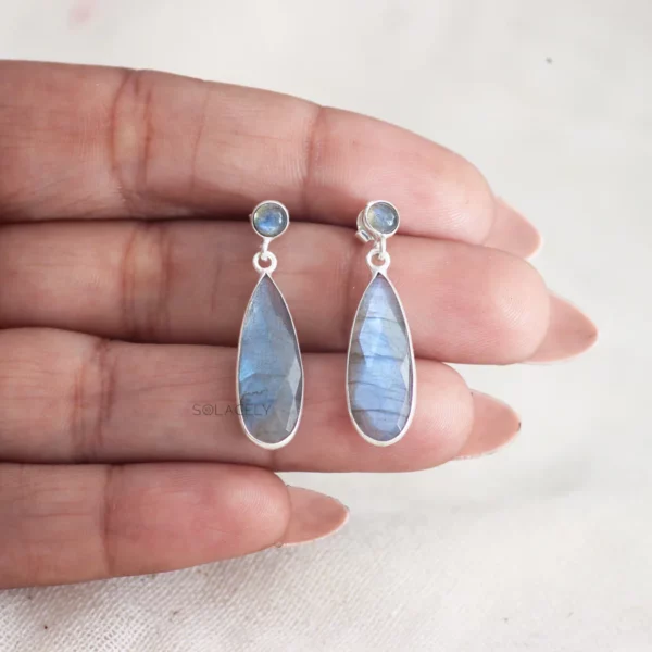 Faceted Pear Shape Sterling Silver Crystal Earrings - Image 2