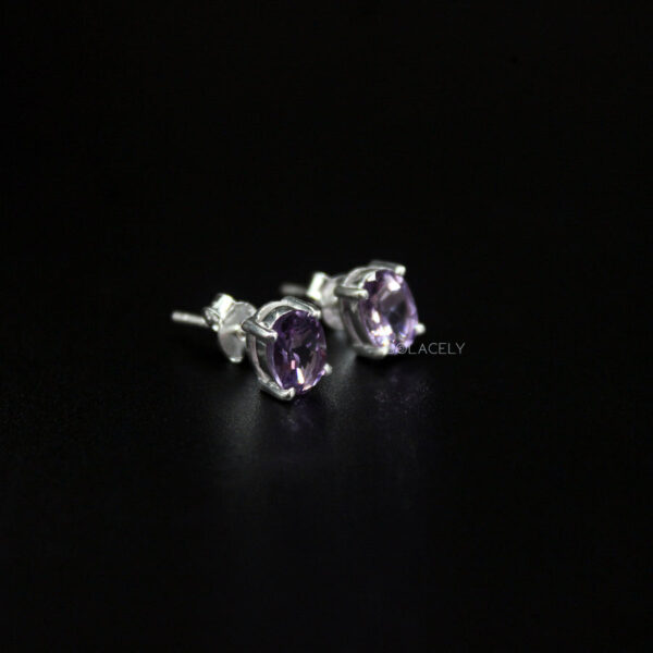 Dainty Amethyst Sterling Silver Stud Earrings - Image 3
