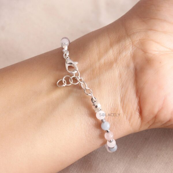 Angelite, Rose Quartz, and Moonstone Beaded Bracelet - Adjustable - Image 3