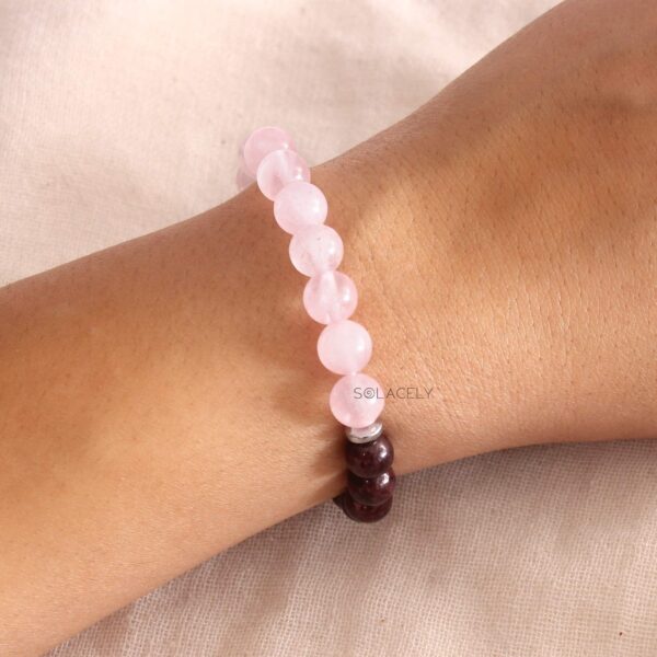 Rose Quartz and Red Garnet Crystal Couple Bracelet - 8mm Beads - Image 3
