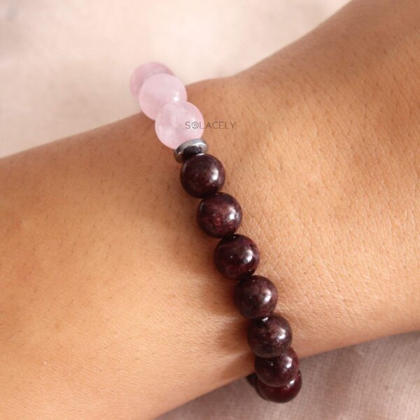 Rose Quartz and Red Garnet Crystal Couple Bracelet - 8mm Beads - Image 5