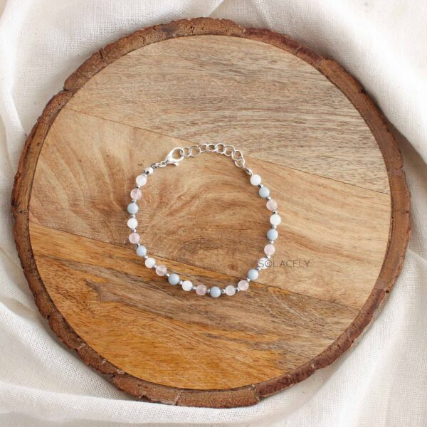 Angelite, Rose Quartz, and Moonstone Beaded Bracelet - Adjustable - Image 5