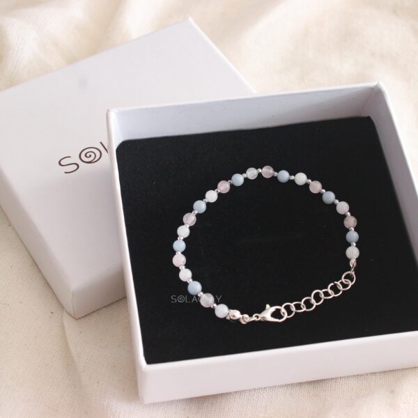 Angelite, Rose Quartz, and Moonstone Beaded Bracelet - Adjustable - Image 6