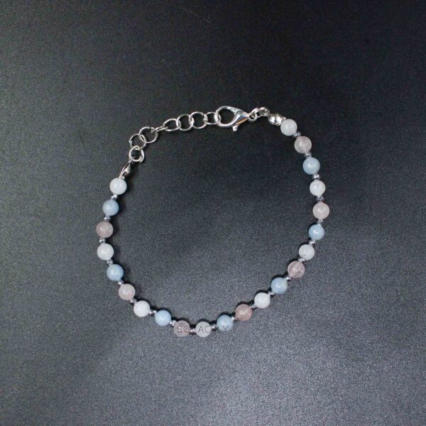 Angelite, Rose Quartz, and Moonstone Beaded Bracelet - Adjustable - Image 7