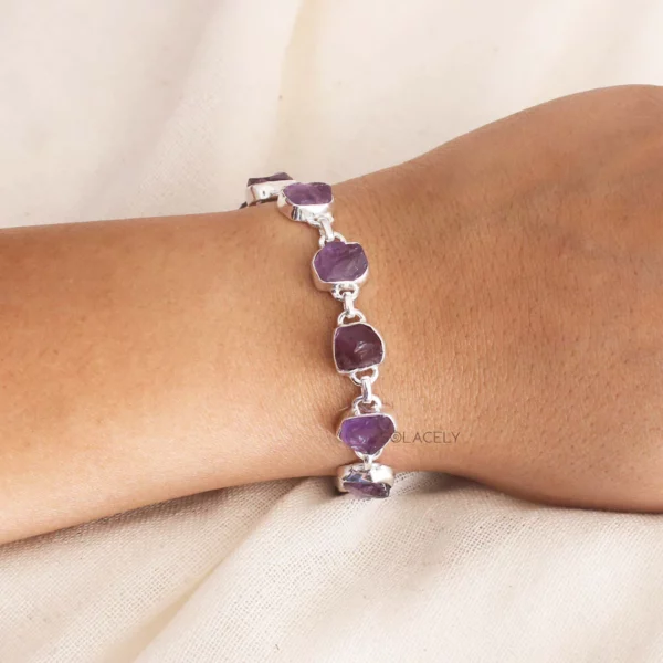 Raw Sterling Silver Adjustable Crystal Bracelet